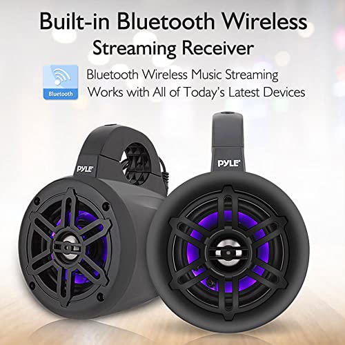 Pyle Waterproof Marine Wakeboard Tower Speakers - 4 Inch Dual Subwoofer Speaker Set w/LED Lights & Bluetooth for Wireless Music Streaming - Boat Audio System w/Mounting Clamps PLMRLEWB47BB - Image 4