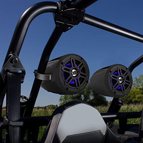 Pyle Waterproof Marine Wakeboard Tower Speakers - 4 Inch Dual Subwoofer Speaker Set w/LED Lights & Bluetooth for Wireless Music Streaming - Boat Audio System w/Mounting Clamps PLMRLEWB47BB - Image 3