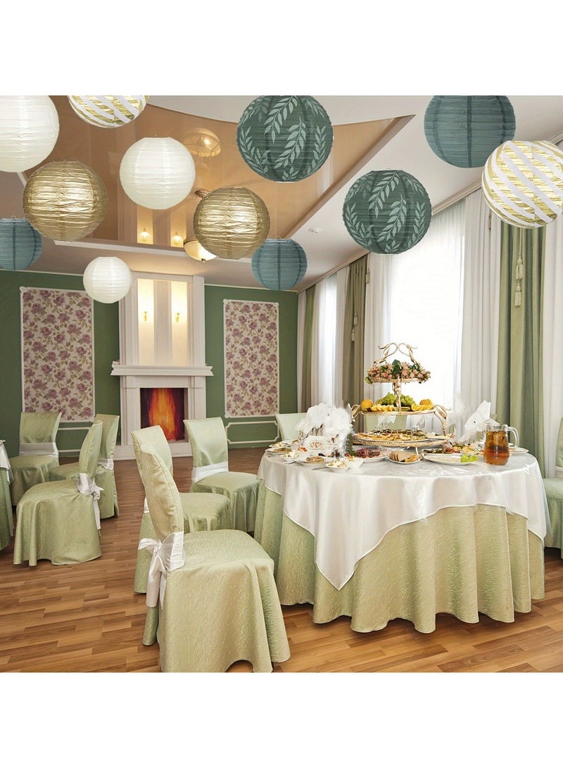 Round Chinese Paper Lantern Decoration 12 Pieces Sage Green Brown Hanging Paper Lantern for Graduation, Birthday, Wedding, Jungle Theme Baby Shower Party Decorations - Image 3