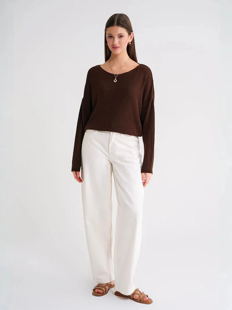 MixRay Oversized Boat Neck Knit Sweater