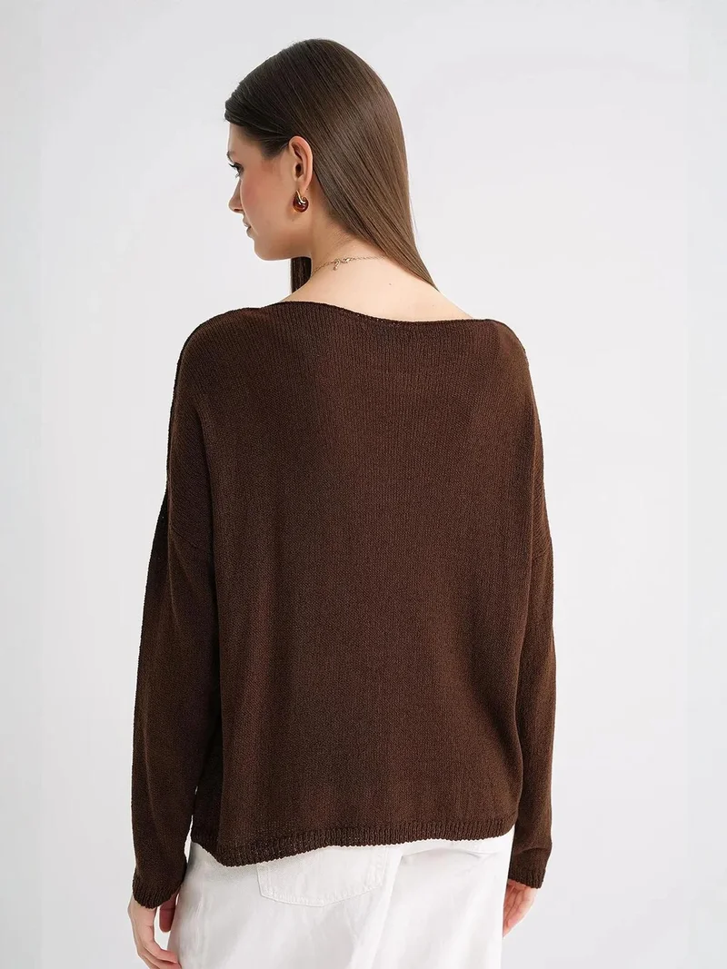 MixRay Coffee Brown Oversized Boat Neck Knit Sweater for Women | Best Price UAE