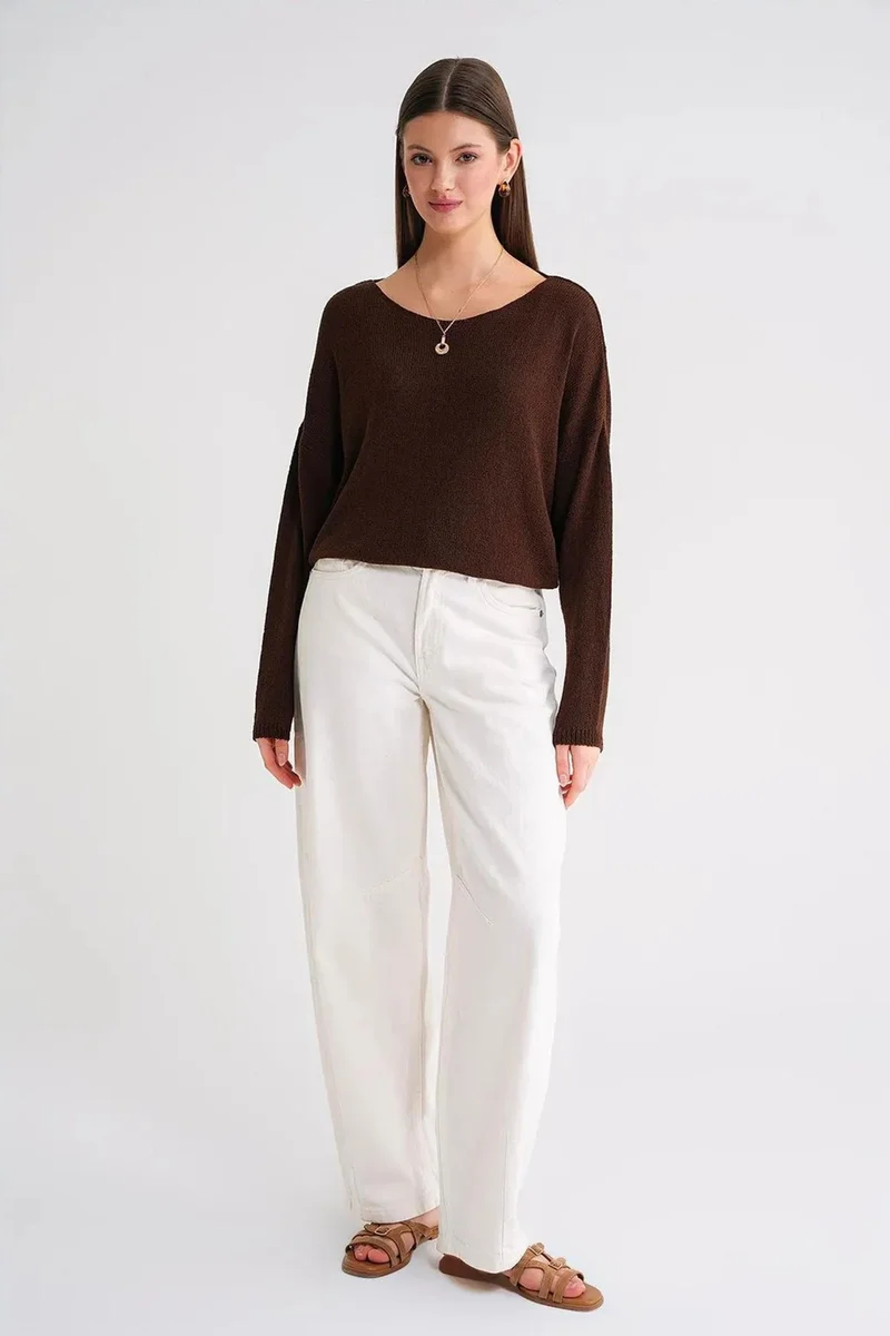Mixray MIXRAY Oversized Boat Neck Knit Sweater