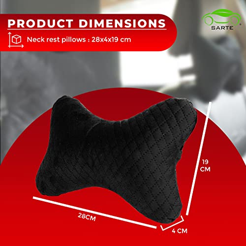 SARTE Car Neck Rest Pillow Head Rest Cushion for Car Seat,Neck Support for Long Driving Made of Soft American Velvet Fabric with soft PollyFiber Filling and Elastic Stripes Set of 2 Pcs Black - Image 2