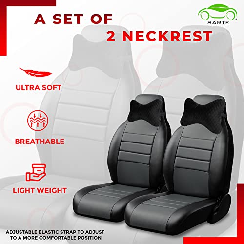 SARTE Car Neck Rest Pillow Head Rest Cushion for Car Seat,Neck Support for Long Driving Made of Soft American Velvet Fabric with soft PollyFiber Filling and Elastic Stripes Set of 2 Pcs Black - Image 3