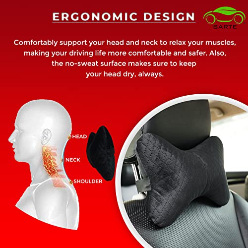 SARTE Car Neck Rest Pillow Head Rest Cushion for Car Seat,Neck Support for Long Driving Made of Soft American Velvet Fabric with soft PollyFiber Filling and Elastic Stripes Set of 2 Pcs Black - Image 5