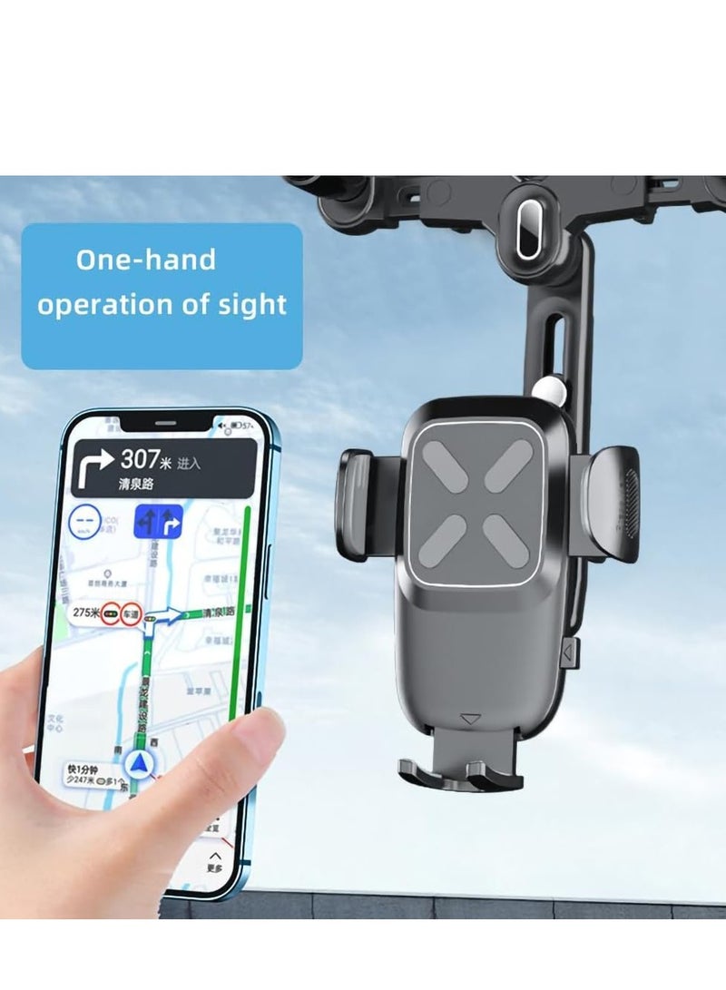 Excefore Rearview Mirror Phone Holder for Car, 360°Rotatable and Retractable Car Multifunctional Rear View Holder, Four Corners Fixed Anti-Shake Design, All Mobile Phones - Image 5