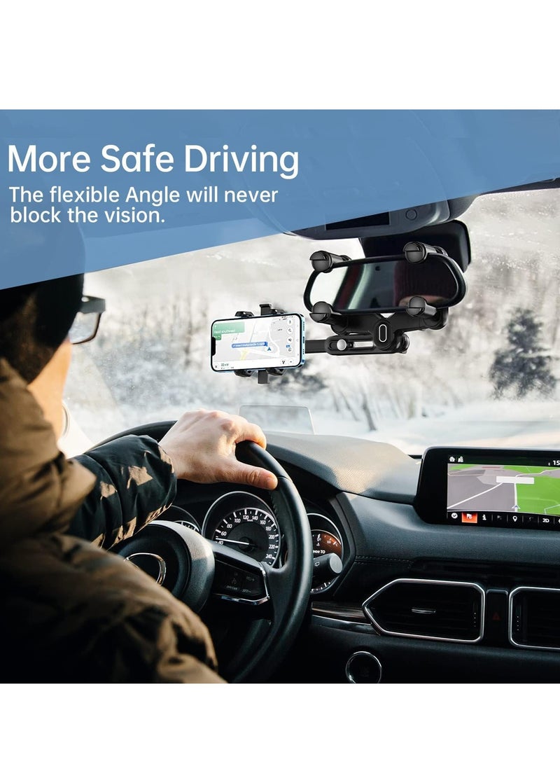 Excefore Rearview Mirror Phone Holder for Car, 360°Rotatable and Retractable Car Multifunctional Rear View Holder, Four Corners Fixed Anti-Shake Design, All Mobile Phones - Image 2