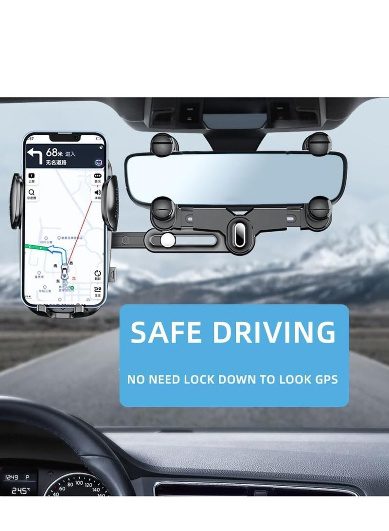 Excefore Rearview Mirror Phone Holder for Car, 360°Rotatable and Retractable Car Multifunctional Rear View Holder, Four Corners Fixed Anti-Shake Design, All Mobile Phones - Image 4