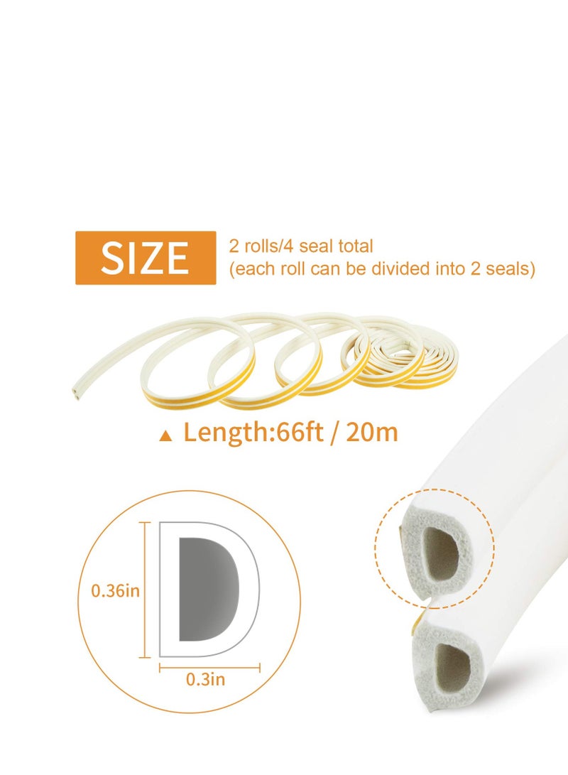 SYOSI Door Weather Stripping, Window Seal Strip for Doors and Windows - Self-Adhesive Foam Weather Strip | Soundproof Seal Strip Insulation Epdm D Type 66ft(5m) 2 Pack (White) - Image 2
