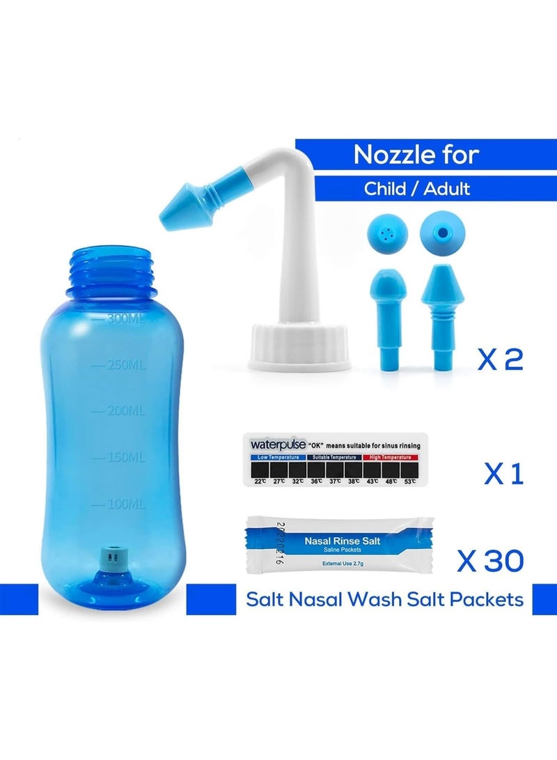 waterpulse Sinus Rinse Kit,300ML Neti with 30 Salt Packets - Image 2