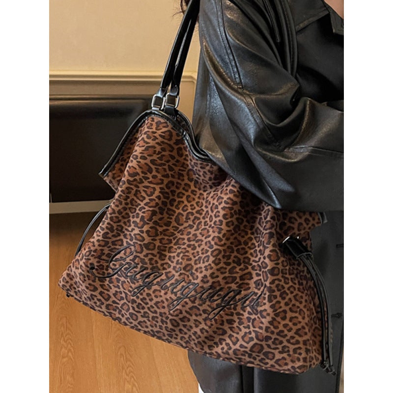 Women's Casual Leopard Print Suede Shoulder Bag - Image 3