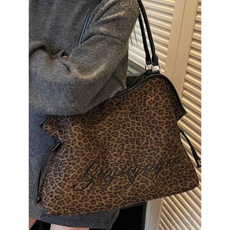 Women's Casual Leopard Print Suede Shoulder Bag - Image 5