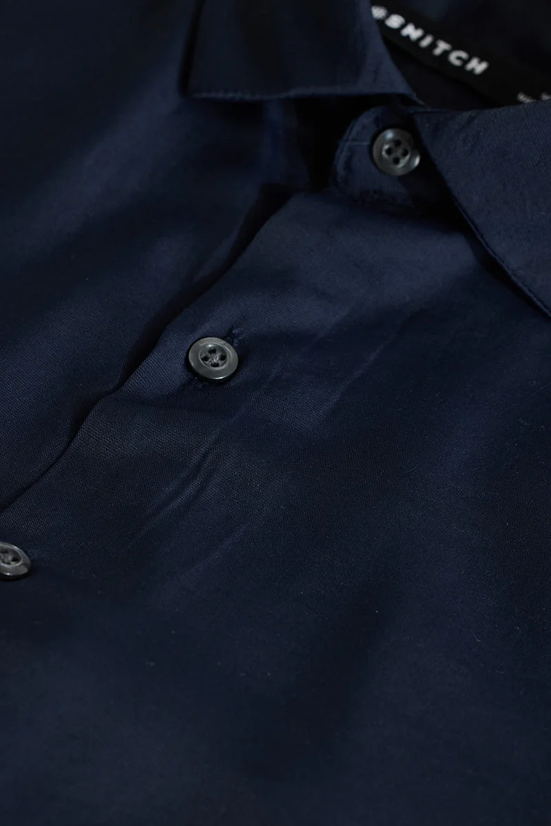 SNITCH Navy Solid Slim Fit Shirt