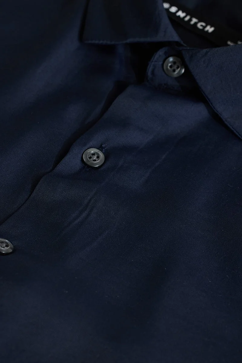 SNITCH Navy Solid Slim Fit Shirt