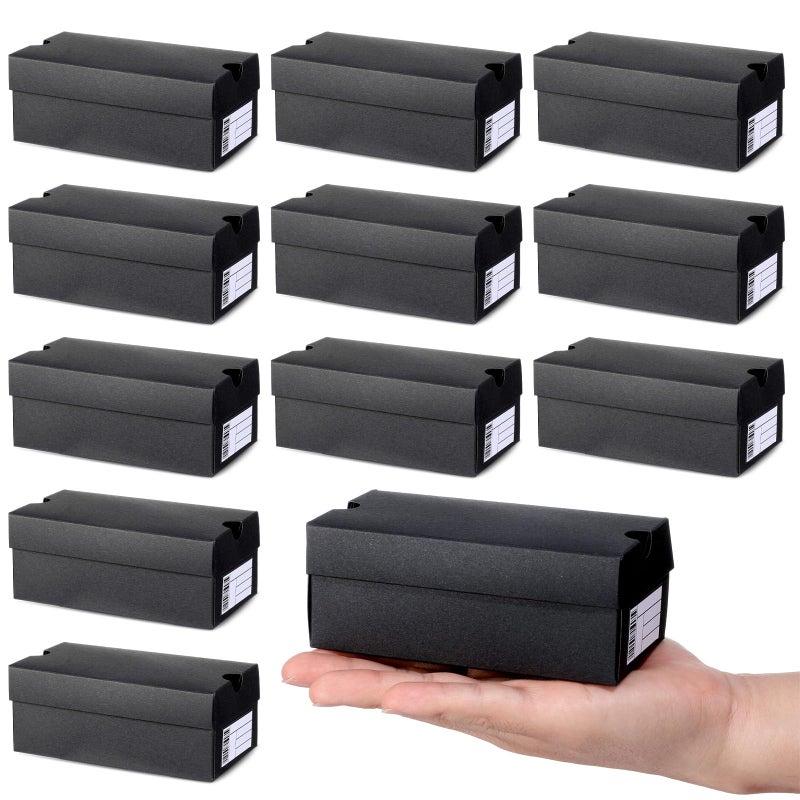 Bornerwhite 12 Sets Mini Shoe Gifts Boxes Mini Sneaker Boxes 4.7x2.5x2 Small Shoe Cases Cardboard Sports Theme Small Gift Case with Writable Label Birthday Party Favor for Candies Cookies Snacks Black - Image 1