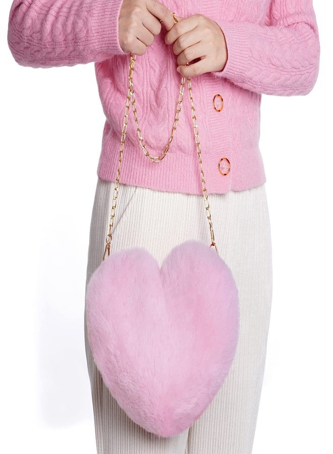 Miayon Heart Shaped Faux Fur Purse Fluffy Crossbody Shoulder Bag Cute Clutch Purses for Women Girls Halloween Christmas Valentine (Pink) - Image 5