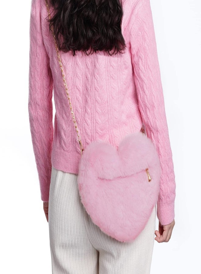 Miayon Heart Shaped Faux Fur Purse Fluffy Crossbody Shoulder Bag Cute Clutch Purses for Women Girls Halloween Christmas Valentine (Pink) - Image 4
