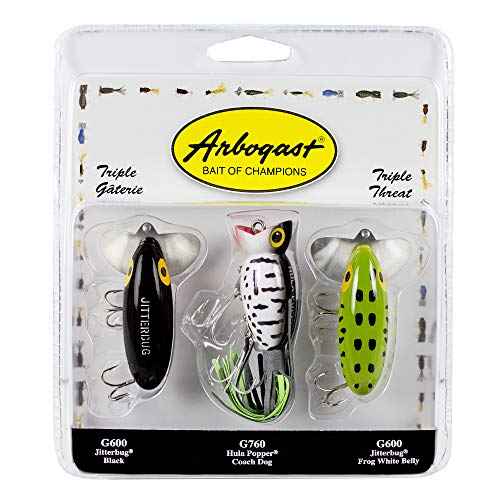 Arbogast Triple Threat Fishing Lure, Includes 2 Jitterbug Lures and 1 Hula Popper Lure, Freshwater Fishing Lures and Accessories - Image 1