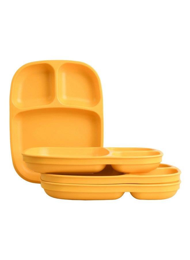 Re-Play Toddler Plates with Dividers - Deep-Walled 3 Compartments Divided Plates for Kids - Dishwasher & Microwave Safe - Made in USA - Set of 4-7.4" x 9.88" x 1.25", Sunny Yellow - Image 1