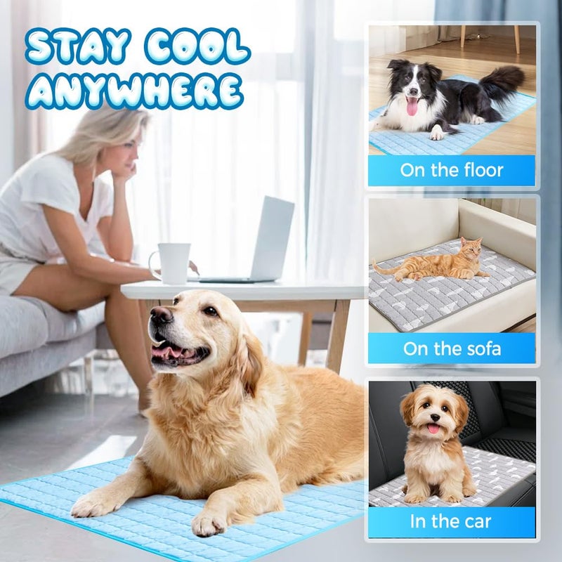 Medium Light Gray Cooling Mat For Dogs And Cats Foldable Non Slip Summer Pet Bed - Image 5