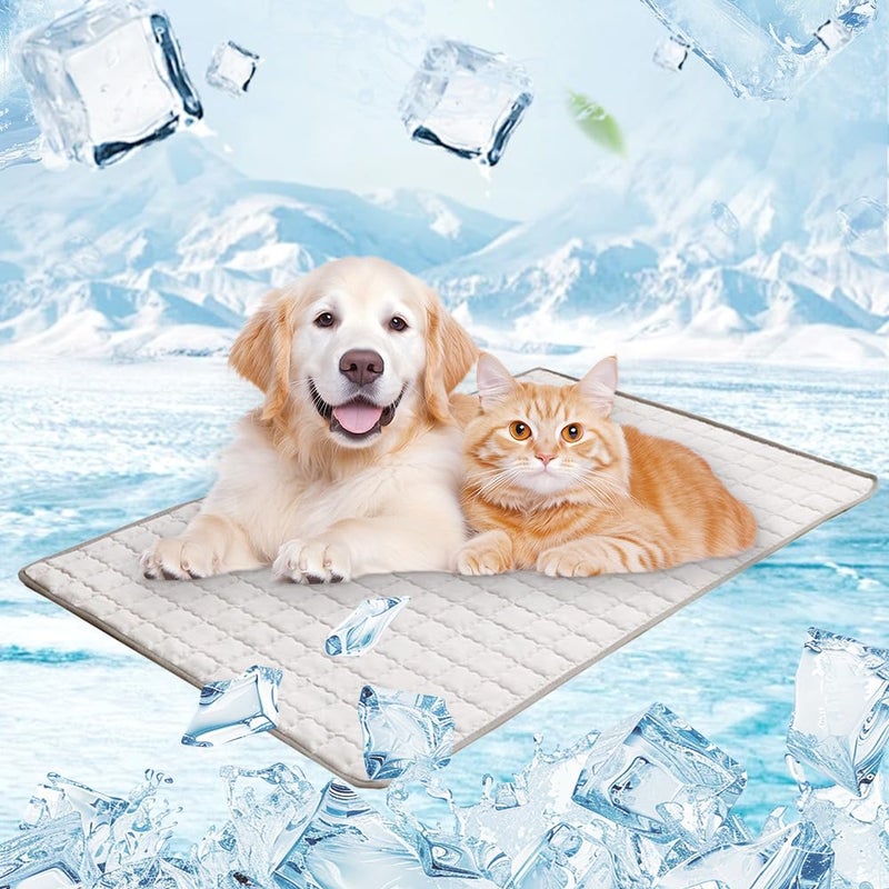 Medium Light Gray Cooling Mat For Dogs And Cats Foldable Non Slip Summer Pet Bed - Image 2