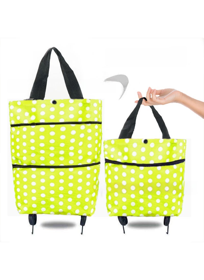 Generic 1 x 5 pcs Foldable Shopping Bag with Wheels Green Circle 