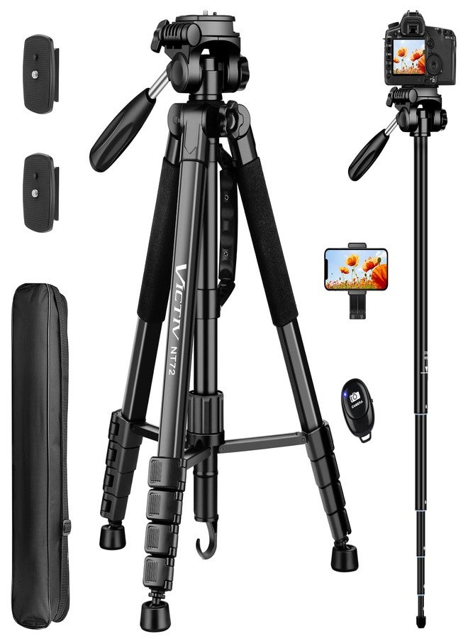 Victiv Camera Tripod Upgraded Version T72 Max. Height 72-inch/182 cm - Lightweight and Compact for Travel with 3-Way Swivel Head and 2 Quick Release Plates for Canon Nikon DSLR Video Shooting - Black - Image 1