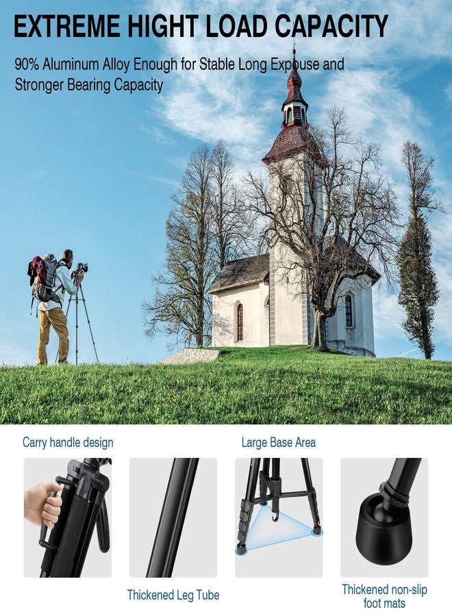 Victiv Camera Tripod Upgraded Version T72 Max. Height 72-inch/182 cm - Lightweight and Compact for Travel with 3-Way Swivel Head and 2 Quick Release Plates for Canon Nikon DSLR Video Shooting - Black - Image 2