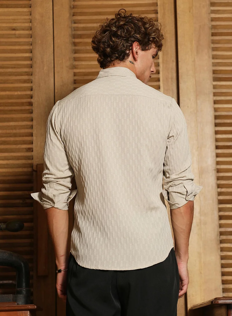CAHOOT  Men's Ecru Beige Ruche-Tactile Shirt for Men | Best Price UAE