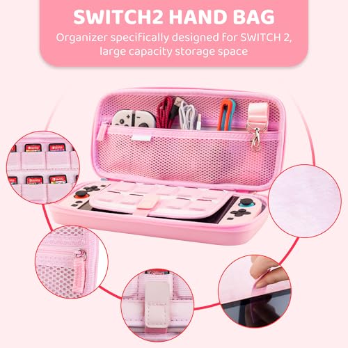 FANPL Case bundle for Nintendo Switch 2 Accessories, Carrying Cover for Switch 2 and JoyCon Controller with Hard Protective Skin and Screen protector, 4 Thumb Grips, Shoulder Strap (Sakura Pink) - Image 3