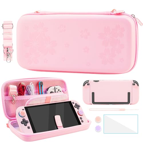 FANPL Case bundle for Nintendo Switch 2 Accessories, Carrying Cover for Switch 2 and JoyCon Controller with Hard Protective Skin and Screen protector, 4 Thumb Grips, Shoulder Strap (Sakura Pink) - Image 1