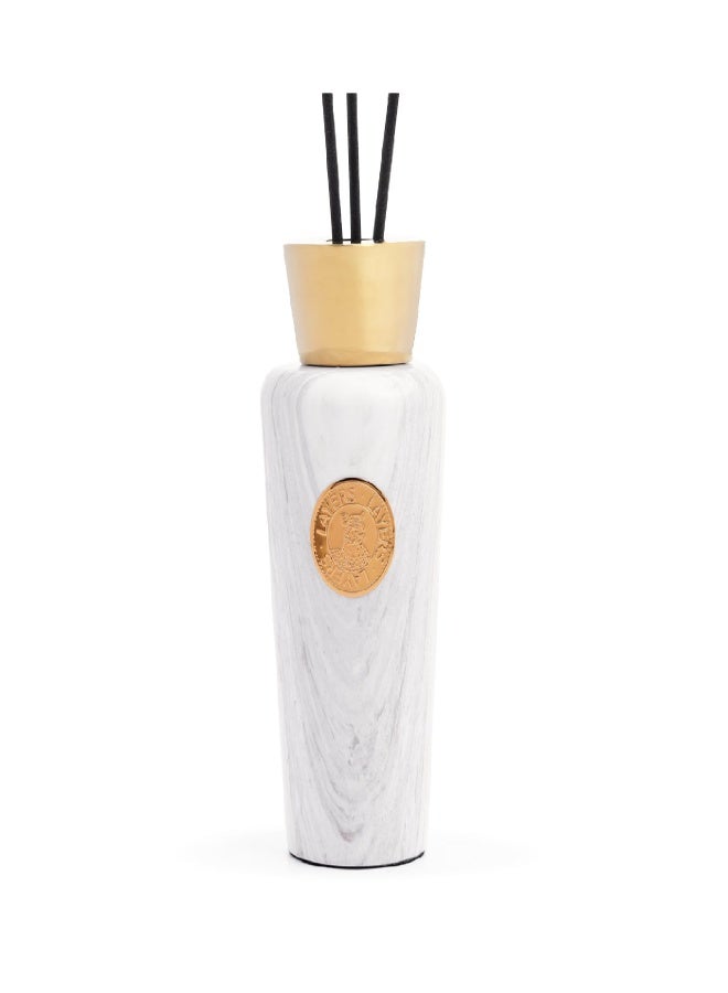 Layers (White Volakas) Reed Diffuser Bottle – Natural Marble & Iron – 12 Reed Sticks Included - Image 1