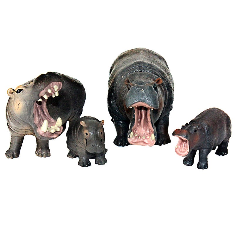 FUNSHOWCASE African Jungle Animals Toy Hippos Hippopotamus Figure Realistic Plastic Figurine Playset Lot 4-Piece - Image 1
