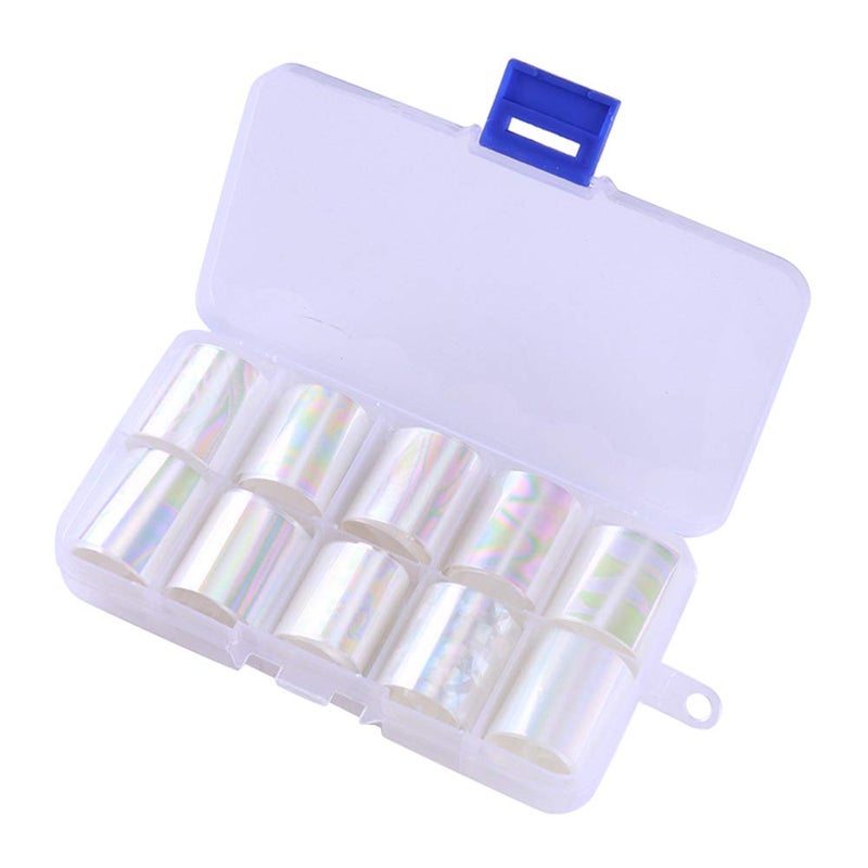 WOKOTO 10 Rolls White Pearl Color Holographic Nail Art Foil Transfer Roll Set Mix-Pattern Stickers Nails Transfer Decals Wraps Kit(1.0inchs*39.4inchs / 2.5cm*100cm) - Image 1