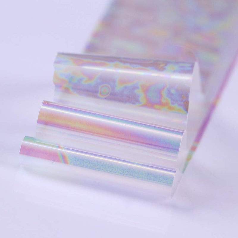 WOKOTO 10 Rolls White Pearl Color Holographic Nail Art Foil Transfer Roll Set Mix-Pattern Stickers Nails Transfer Decals Wraps Kit(1.0inchs*39.4inchs / 2.5cm*100cm) - Image 3