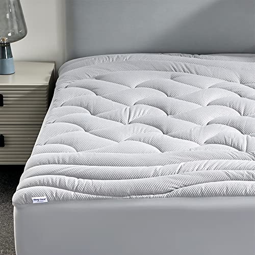 SLEEP ZONE SLEEP ZONE King Size Cooling Mattress Pad Premium Zoned Quilted Fitted Mattress Topper Elastic Mattress Protector Cover Machine Wash Durable Deep Pocket 821 inch Silver Grey King 