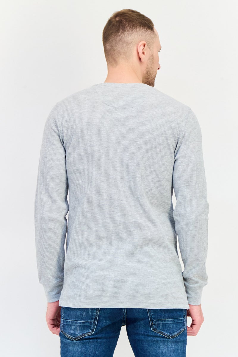 Chaps Men Henley Neck Embroidered Logo Long Sleeve Sweatshirt, Light Grey - Image 3