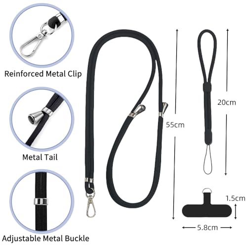 BowieMall Adjustable Nylon Lanyard - Universal Neck and Wrist Strap With 2pcs Tether Pads Compatible With Most Mobile Phones (Black, Not Includes Case) - Image 2