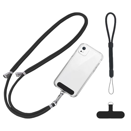BowieMall Adjustable Nylon Lanyard - Universal Neck and Wrist Strap With 2pcs Tether Pads Compatible With Most Mobile Phones (Black, Not Includes Case) - Image 1