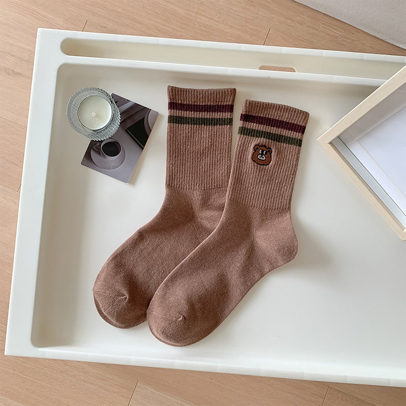 American College Style Cartoon Bear Mid-Calf Socks for Women Big bear  - Image 2