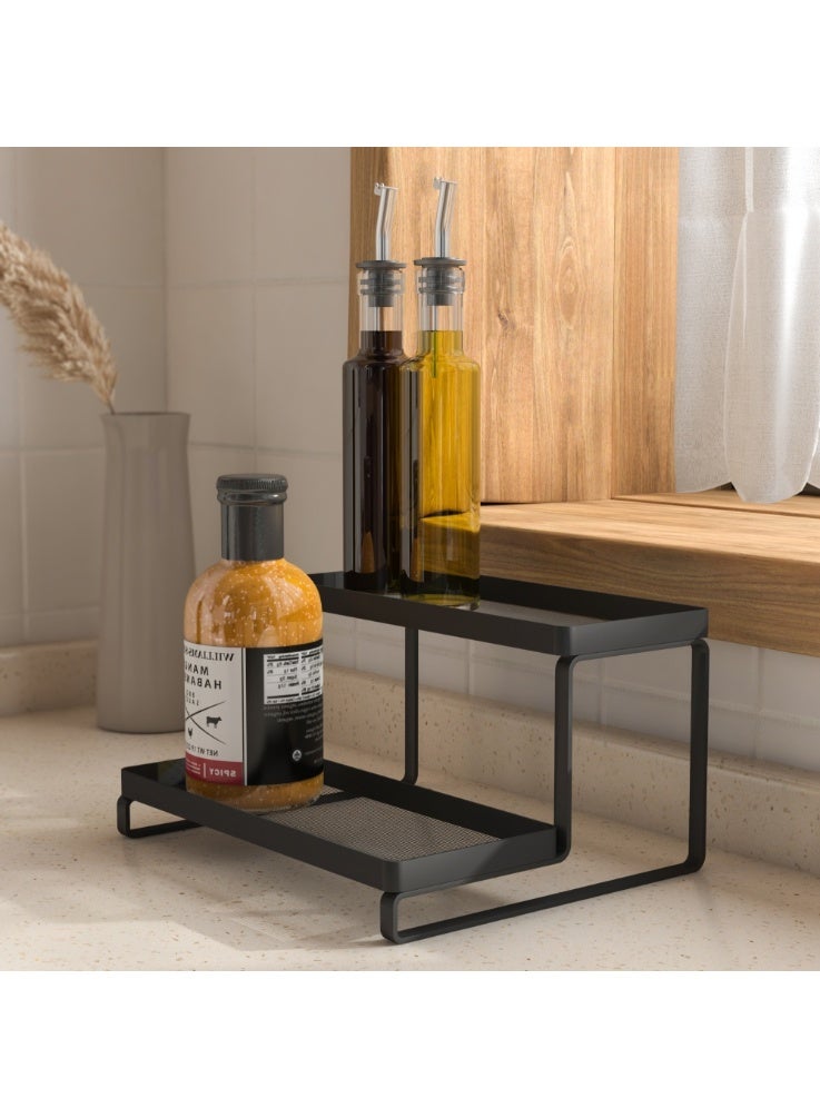 Smart Storage 2-Tier Kitchen Tabletop Organizer – Carbon Steel Desktop Storage Rack, Modern Countertop Shelf, Frosted Black - Image 5