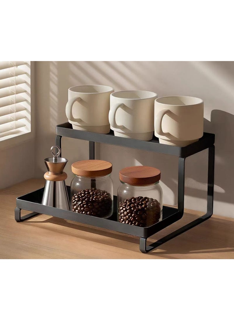Smart Storage 2-Tier Kitchen Tabletop Organizer – Carbon Steel Desktop Storage Rack, Modern Countertop Shelf, Frosted Black - Image 1