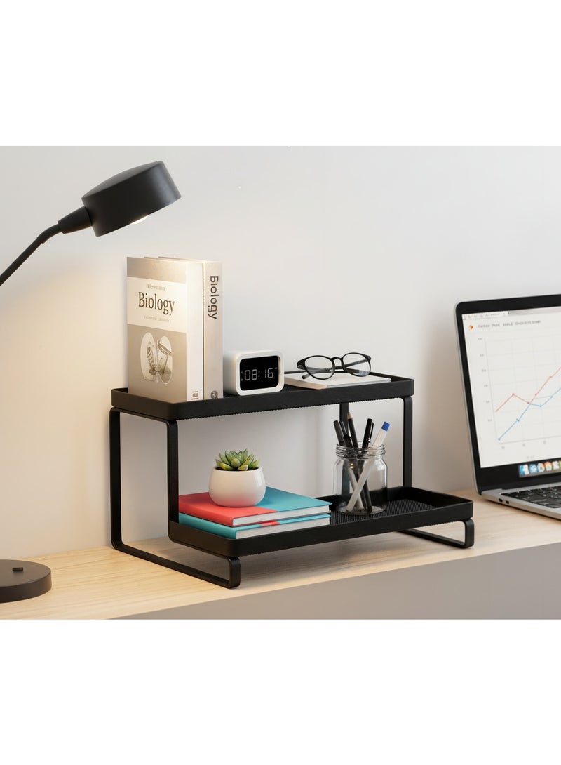 Smart Storage 2-Tier Kitchen Tabletop Organizer – Carbon Steel Desktop Storage Rack, Modern Countertop Shelf, Frosted Black - Image 3