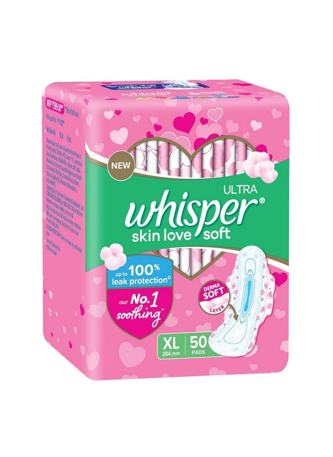 Whisper - Ultra Skin Love Soft Sanitary Pads, 50 Xl Pads, Cottony Soft, Our 1 Softness, Irritation Free, For Intimate Skin, Disposable Wrapper - Image 1