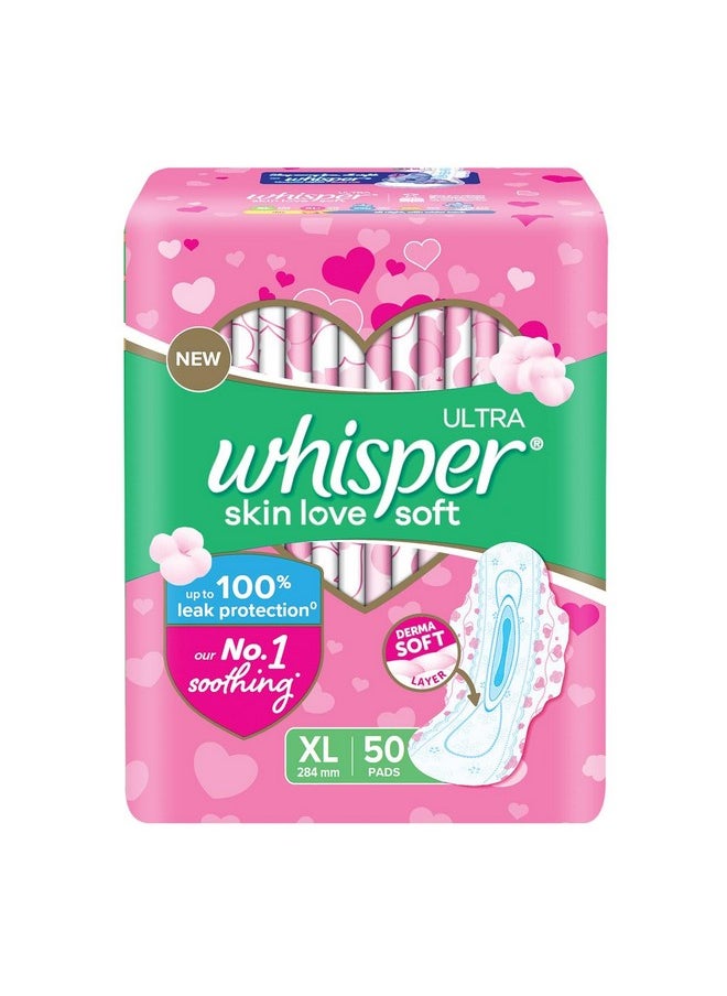 Whisper - Ultra Skin Love Soft Sanitary Pads, 50 Xl Pads, Cottony Soft, Our 1 Softness, Irritation Free, For Intimate Skin, Disposable Wrapper - Image 1