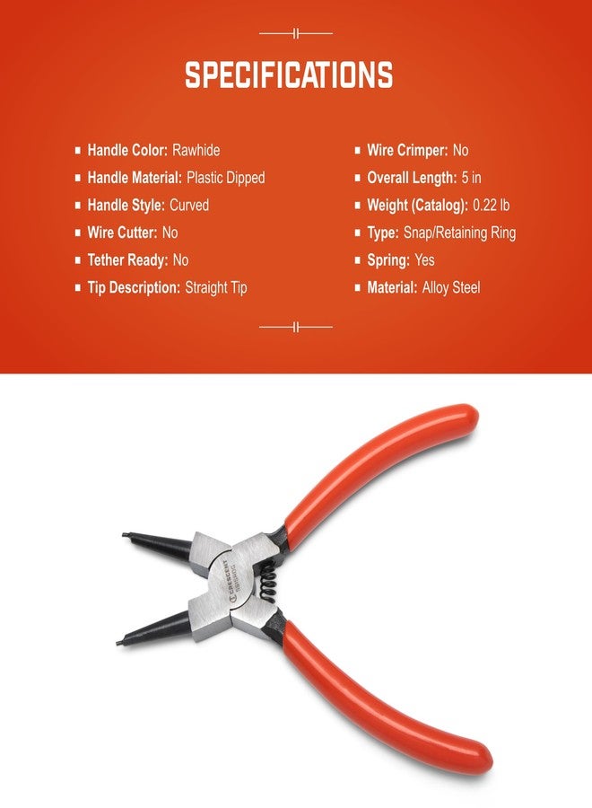 كريسنت كماشة حلقية داخلية مستقيمة من Crescent - أداة تركيب وإزالة الحلقات لتحسين المنزل والإصلاح والاستخدام الميكانيكي - 5 بوصات - 5SISRDG - Image 5