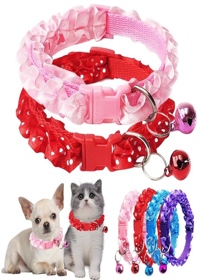 WeimoMonkey XS Dog Collar with Bells, Puppy Collar Girl Dog Bell Collar Lace Adjustable for XXS Xs Small Pet Dogs Cats Animal Litter TinyKitten Female, XSmall, Pink+Red - Image 1