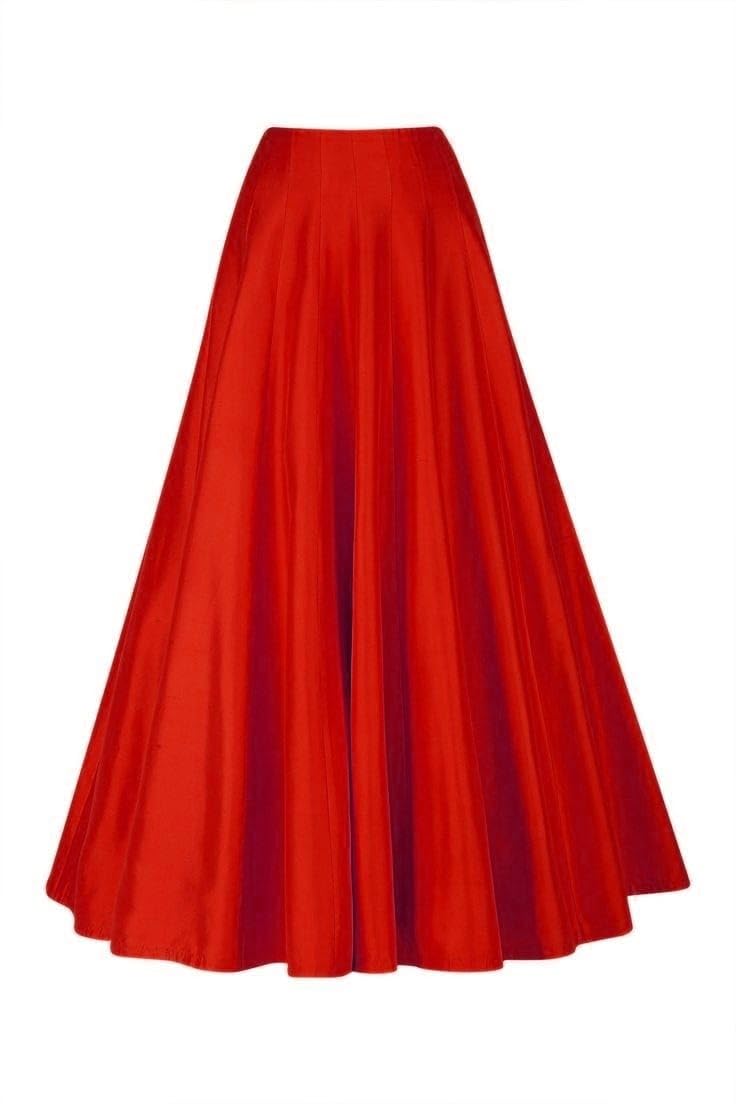 JANAK Silk Fabric Long ghera Kali Pattern Skirt (Bright RED) - Image 1