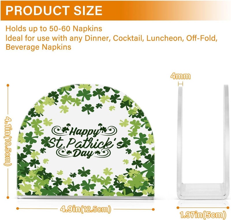 Bolaz Napkin Holder Happy St Patricks Day Green Crystal Clear Acrylic Napkin Holders Paper Napkin Holder Dining Table Dispenser for Kitchen Restaurant Home Decor Bar Accessories - Image 3