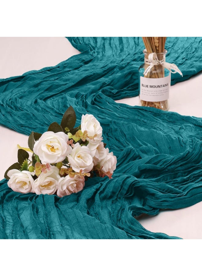 JEEJPV Cheesecloth Table Runner, 90 x 400 cm Boho Gauze Table Decor, Translucent Tablecloth for Wedding Reception Bridal Shower Party Decoration Table Centerpiece - Image 1